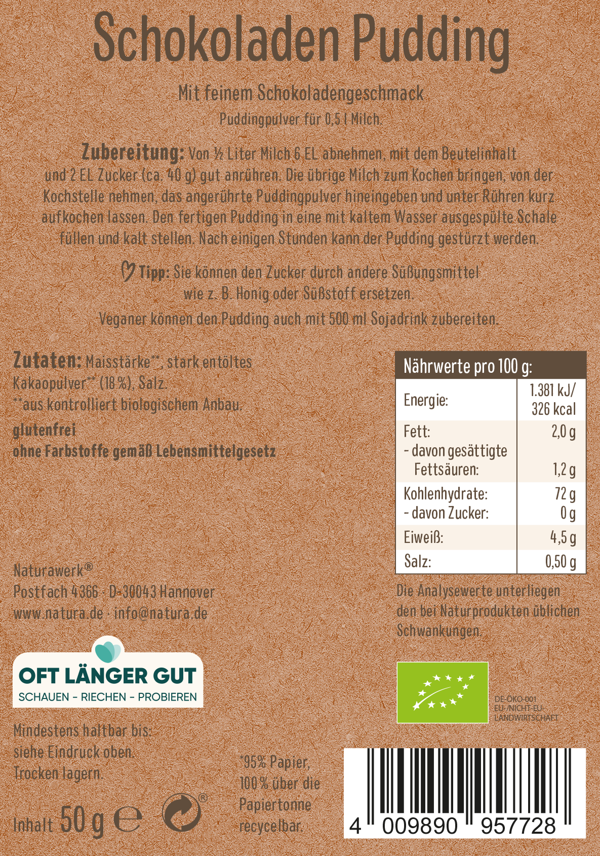 Bio Schokoladen Pudding 3er-Pack – Natura Shop Bio Schokoladen Pudding 3er-Pack – Natura Shop